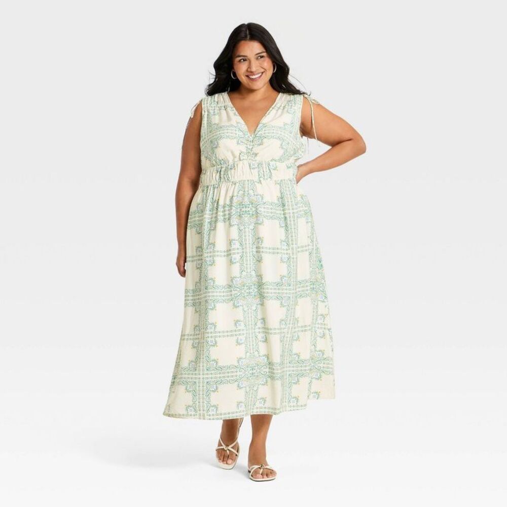 a new day Maxi Dress in Cream and Light Green Print